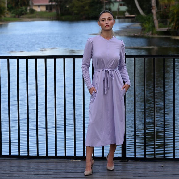 DEVORAH'S SECRET Lilac Modest Midi Dress 100% Cotton - Picture 2 of 3